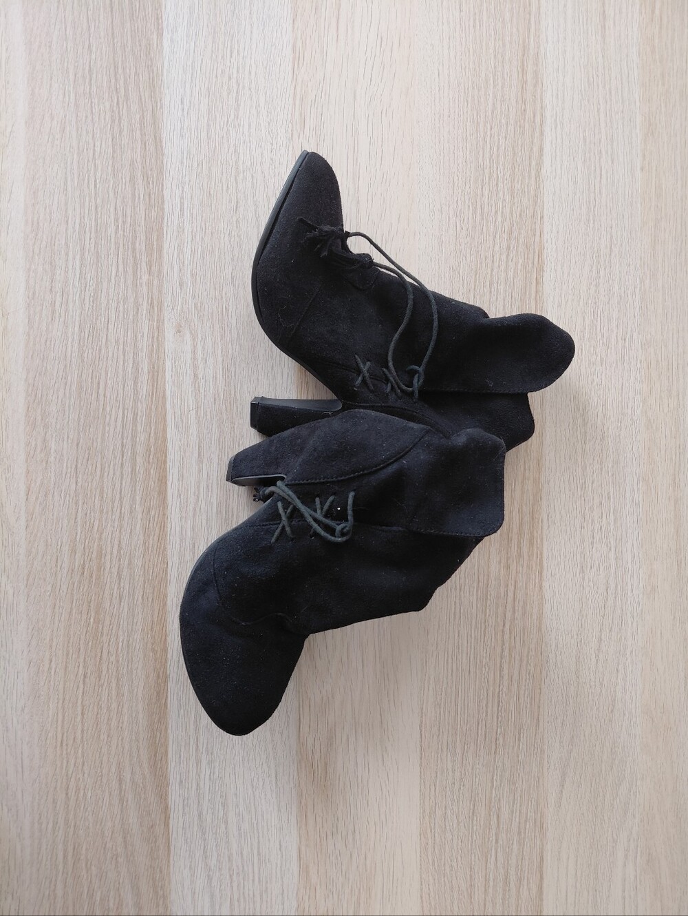 Black Suede Lace-Up Ankle Boots - Women